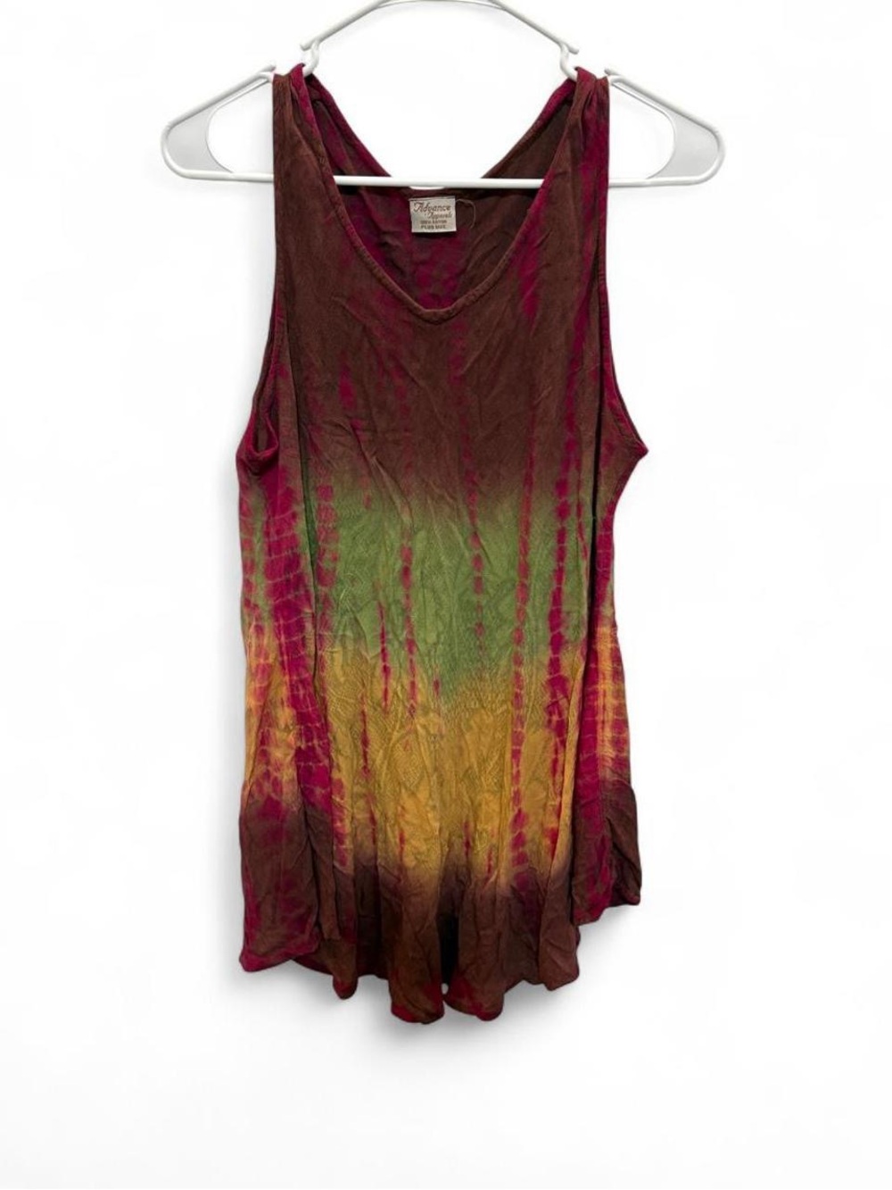 Boho Tie-Dye Tank Top in Burgundy, Green & Yellow - Women's